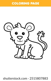 Printable coloring page of cute cartoon lion cub line art animal worksheet