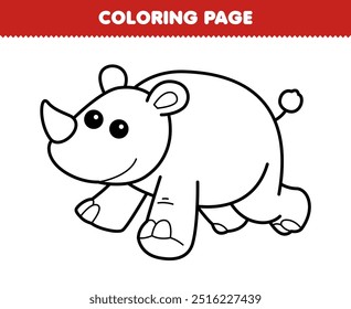 Printable coloring page of cute cartoon rhinoceros line art animal worksheet