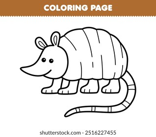 Printable coloring page of cute cartoon armadillo line art animal worksheet