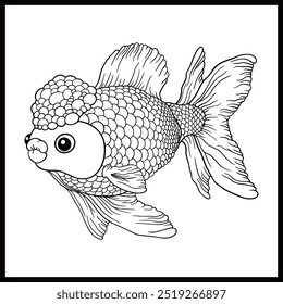 Dibujo para colorear para imprimir de dibujos animados lindos Oranda-GoldFish línea de arte  