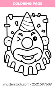 Printable coloring page of cute cartoon happy clown costume portrait line art halloween worksheet