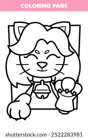 Printable coloring page of cute cartoon cat girl costume portrait line art halloween worksheet