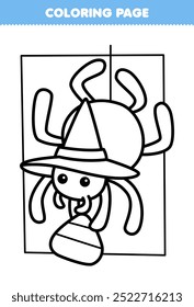 Página para colorear imprimible de la araña de bruja linda de la historieta toma el arte de la línea del caramelo del maíz hoja de trabajo de Halloween