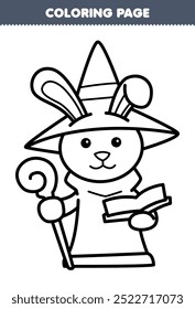 Printable coloring page of cute cartoon wizard rabbit line art halloween worksheet