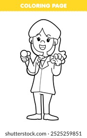 Página para colorear imprimible de dibujos animados lindos doctor femenino línea arte profesión hoja de trabajo