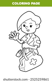 Página para colorear imprimible de lindo dibujo animado amistoso paramédico línea arte profesión hoja de trabajo