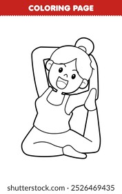 Printable coloring page of cute cartoon yoga instructor line art profession worksheet