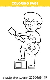 Printable coloring page of cute cartoon cool guitar player line art profession worksheet