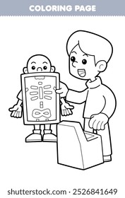 Printable coloring page of cute cartoon pediatric radiographer line art profession worksheet