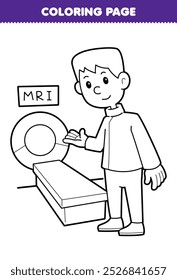 Printable coloring page of cute cartoon mri radiographer line art profession worksheet