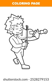Printable coloring page of cute cartoon male violinist line art profession worksheet