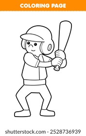 Printable coloring page of cute cartoon baseball player line art profession worksheet