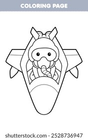 Printable coloring page of cute cartoon jet fighter pilot line art profession worksheet