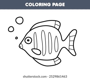 Printable coloring page of cute cartoon angel fish line art underwater worksheet