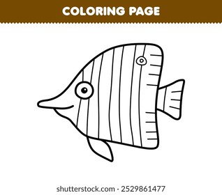 Página para colorear imprimible de dibujos animados lindos coral picudo arte de línea de peces bajo el agua hoja de trabajo