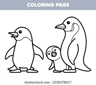 Página para colorear imprimible de lindo dibujo animado pingüino línea de arte arte bajo el agua hoja de cálculo