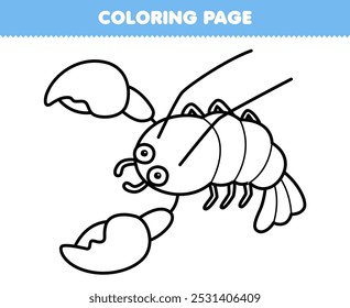 Printable coloring page of cute cartoon lobster line art underwater worksheet