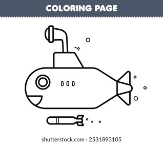 Printable coloring page of cute cartoon submarine line art underwater worksheet