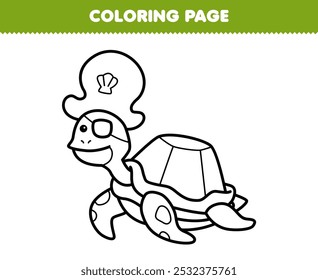 Página para colorear imprimible de lindo parche de ojos de dibujos animados tortuga pirata línea arte bajo el agua hoja de cálculo