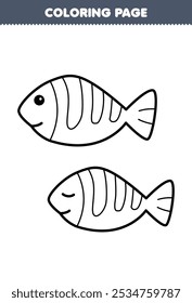 Printable coloring page of cute cartoon twin fish line art underwater worksheet