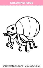 Printable coloring page of cute cartoon flea line art bug worksheet