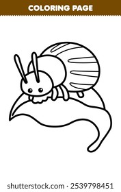 Printable coloring page of cute cartoon little bug on leaf line art bug worksheet