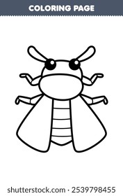 Printable coloring page of cute cartoon whitefly line art bug worksheet