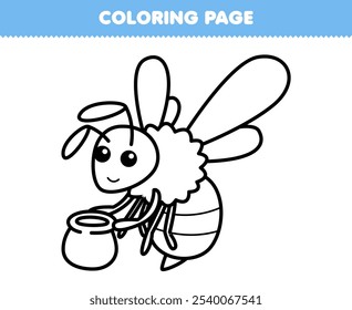 Printable coloring page of cute cartoon bee carrying jar line art bug worksheet