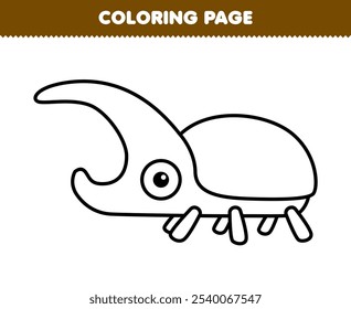 Printable coloring page of cute cartoon simple horned beetle line art bug worksheet