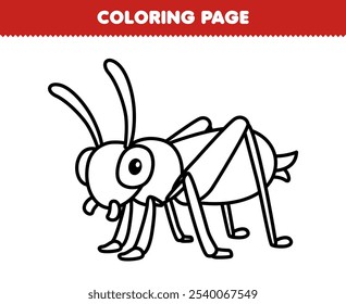 Página para colorear imprimible de lindo dibujo animado saltamontes línea arte bug hoja de cálculo