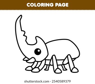 Printable coloring page of cute cartoon horned beetle line art bug worksheet