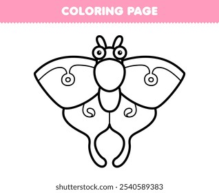 Printable coloring page of cute cartoon beauty moth line art bug worksheet