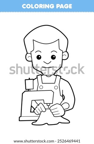 Printable coloring page of cute cartoon men tailor line art profession worksheet