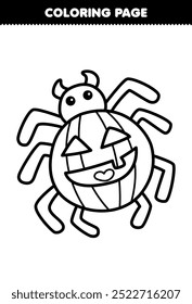 Página para colorear imprimible de la araña linda con un patrón de cuerpo aterrador línea de arte hoja de cálculo de halloween