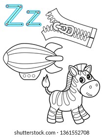Printable coloring page for kindergarten and preschool. Card for study English. Vector coloring book alphabet. Letter A. Anchor, Ant, Acorn