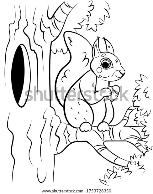 printable-coloring-page-outline-of-cute-cartoon-squirrel-on-tree-with