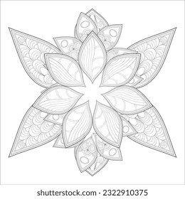 Printable Colouring Page for Adult for Fun and Relaxation. Hand Drawn Sketch for Adult Anti Stress. Decorative Abstract Flowers in Black Isolated on White Background.-vector