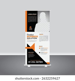 Printable Corporate Roll-Up Banner and Rack Card Template, business agency business pull up vertical display banner, luxury creative rollup, pull up banner template design
