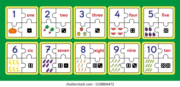 Printable counting puzzles, number strip puzzle work tools puzzle, counting numbers 1 10 game for kids