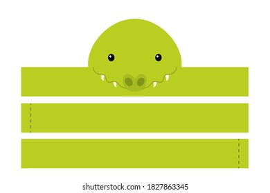 Printable crocodile paper hat. Party crown die cut template for birthday, christmas, baby shower. Fun accessory for entertainment. Paper crown mockup isolated on white background. Print, cut and glue.