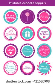 printable cupcake toppers vector set round stock vector royalty free 421520998 shutterstock