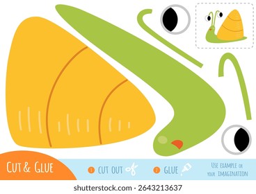 Printable cut and glue vector page with cute snail character for preschool kids. Fun activity for develop fine motor skills, attention to detail, and provides a creative introduction to paper crafts.