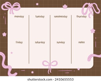 Printable Cute Aesthetic Pink Ribbon Weekly Planner