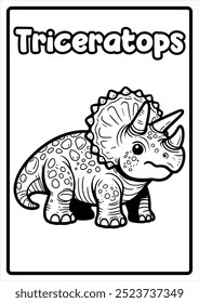 Páginas para colorear de animales lindos imprimibles para niños Diversión educativa Fácil Diseños Dinosaurios Triceratops