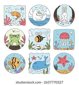 Printable Cute Animal Frame with Color Outline