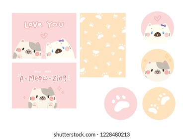 Printable Cute Cat Illustration. Cat be printed to cards or stickers.