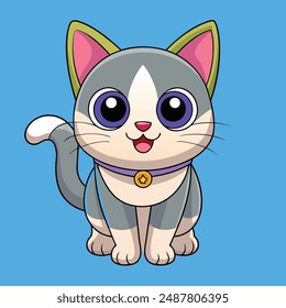 Printable cute cat vector illustration, perfect for cartoons, clipart, and line art designs.