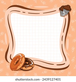 Nota linda imprimible con clipart de la ilustración del tema del café, conveniente para la nota del café. Dibujado a mano Ilustración de Donuts y cupcake clipart.
