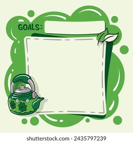 Printable cute note, with a kettle clipart, blank space as a writing space, and a couple of leaves that suitable for your menu sign, bookmark, and plan note.