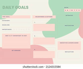 Printable daily goals planner with a colorful, cute, and simple pattern